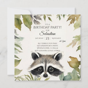 Niedliche Raccoon Woodland Geburtstagsparty Einladung