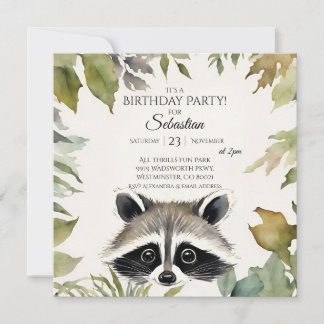 Niedliche Raccoon Woodland Geburtstagsparty Einladung