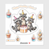 Niedliche Raccoons Happy Birthday Personalisiert Aufkleber (Blatt)