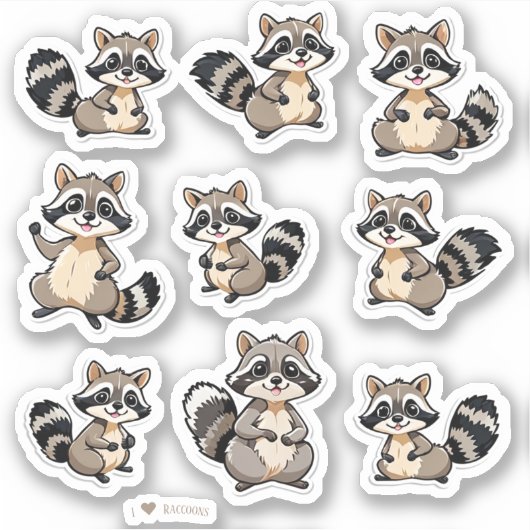 Niedliche Raccoons Scrapbook Stationery Stickers Aufkleber (Vorderseite)