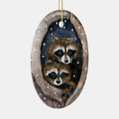 Niedliche Raccoons und Schnee Weihnachtsverzierung Keramik Ornament (Rechts)