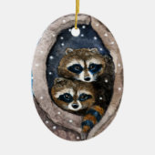 Niedliche Raccoons und Schnee Weihnachtsverzierung Keramik Ornament (Vorne)