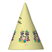 niedliche Raccos und Kuchen zum Geburtstag gelb Partyhütchen (Rechts)