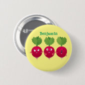 Niedliche Radieschen singend Trio Cartoon Gemüse Button (Vorne & Hinten)