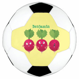 Niedliche Radieschen singend Trio Cartoon Gemüse Fußball