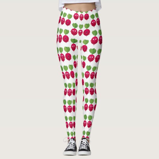 Niedliche Radieschen singend Trio Cartoon Gemüse Leggings (Vorderseite)