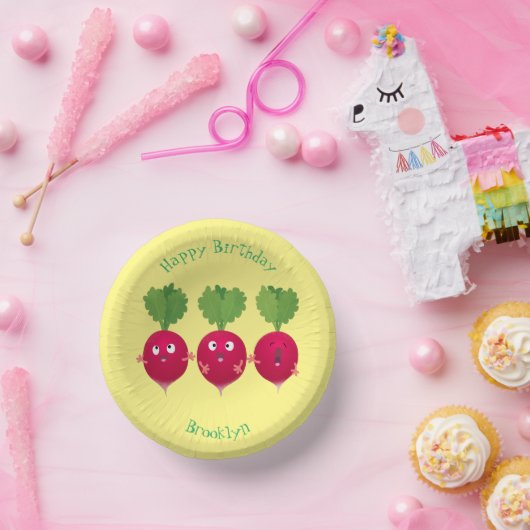 Niedliche Radieschen singend Trio Cartoon Gemüse Pappteller (Party)