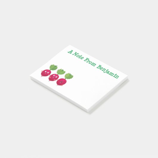 Niedliche Radieschen singend Trio Cartoon Gemüse Post-it Klebezettel (angewinkelt)