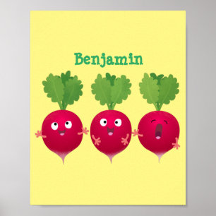 Niedliche Radieschen singend Trio Cartoon Gemüse Poster
