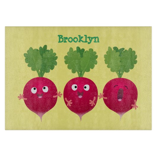 Niedliche Radieschen singend Trio Cartoon Gemüse Schneidebrett (Vorderseite)