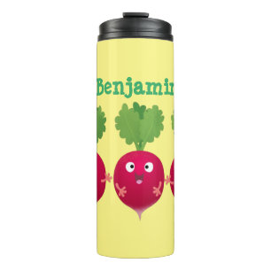 Niedliche Radieschen singend Trio Cartoon Gemüse Thermosbecher