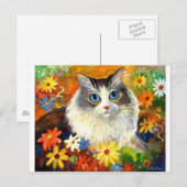 Niedliche Ragdoll Katze mit Blume Postkarte (Vorne/Hinten)