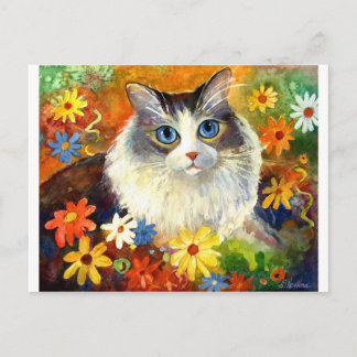 Niedliche Ragdoll Katze mit Blume Postkarte