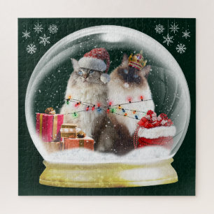 Niedliche Ragdoll Katzen im Snow Globe Weihnachtsp Puzzle