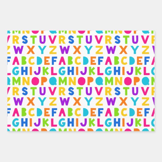 Niedliche Rainbow Alphabet Wrapping Sheets Geschenkpapier Set (Vorderseite)