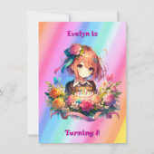 Niedliche Rainbow Anime Girl's Birthday Party Einladung (Vorderseite)