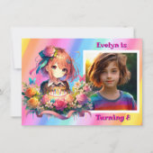 Niedliche Rainbow Anime Girl's Birthday Party Einladung (Vorderseite)