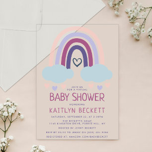 Niedliche Rainbow Baby Dusche Acryleinladungen