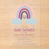 Niedliche Rainbow Baby Dusche Acryleinladungen (Vorderseite)