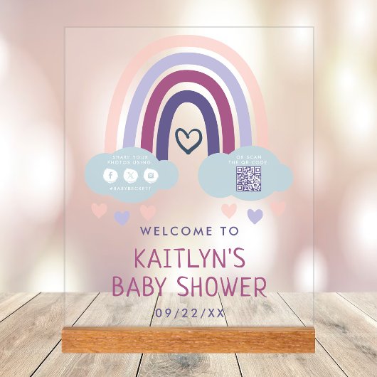 Niedliche Rainbow Baby Dusche Willkommen Acrylschild