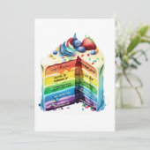 Niedliche Rainbow Birthday Cake Einladung (Stehend Vorderseite)