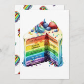 Niedliche Rainbow Birthday Cake Einladung (Vorne/Hinten)