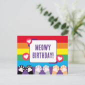Niedliche Rainbow Cat Paws Up Happy Birthday Postkarte (Stehend Vorderseite)