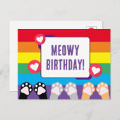 Niedliche Rainbow Cat Paws Up Happy Birthday Postkarte (Vorne/Hinten)