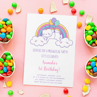 Niedliche Rainbow Caticorn Geburtstagsparty Einlad Einladung