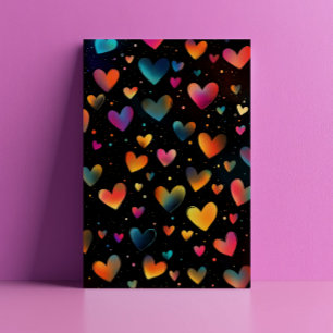 Niedliche Rainbow Color Hearts Galaxy Schwarzer Hi Postkarte
