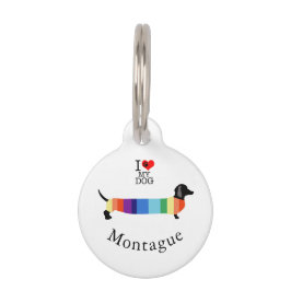 Niedliche Rainbow Dackel Monogramm I Liebe mein Hu Haustiermarke