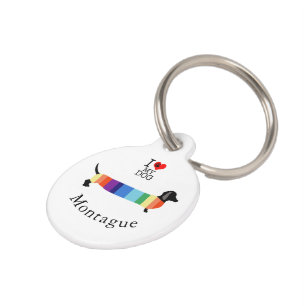 Niedliche Rainbow Dackel Monogramm I Liebe mein Hu Haustiermarke