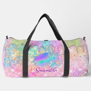 Niedliche Rainbow-Einhorn-Imitate Glitzer-Sterne-M Duffle Bag