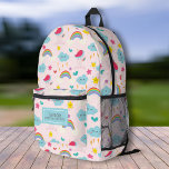 Niedliche Rainbow-Einhornsterne, Personalisierte K Bedruckter Rucksack<br><div class="desc">Super lustiger, niedlicher Rucksack mit Regenbogen, Einhorn, Sternmuster und Kindernamen. Fügen Sie eine zusätzliche Bonuslinie hinzu - Telefonnummer, Teamname, Sprichwort usw. - oder löschen Sie diese. Die Zimmer sind groß genug für Bücher, Computer, Sportgeräte und vieles mehr - oder auch als Reise- oder Schlittenbeutel. Whimsical und farbig, aber sehr funktional...</div>
