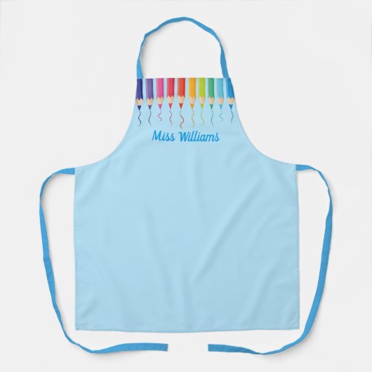 Niedliche Rainbow farbene Stifte Blaue Kunst Lehre Schürze (Vorderseite)