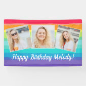Niedliche Rainbow Foto Collage Custom Geburtstagsp Banner (Horizontal)