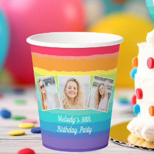 Niedliche Rainbow Foto Collage Custom Geburtstagsp Pappbecher