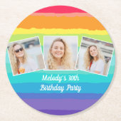 Niedliche Rainbow Foto Collage Custom Geburtstagsp Runder Pappuntersetzer (Vorderseite)
