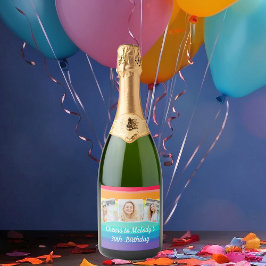 Niedliche Rainbow Foto Collage Custom Geburtstagsp Schaumweinetikett