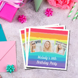 Niedliche Rainbow Foto Collage Custom Geburtstagsp Serviette