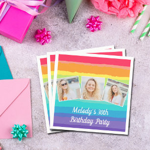 Niedliche Rainbow Foto Collage Custom Geburtstagsp Serviette