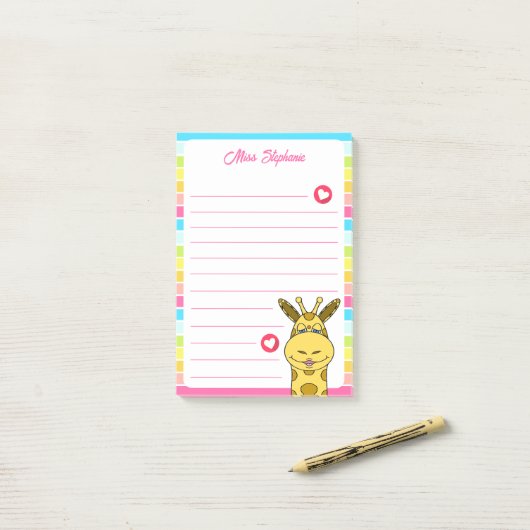 Niedliche Rainbow-Giraffe mit Herzname Post-it Klebezettel (Auf Schreibtisch)