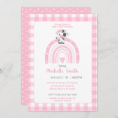 Niedliche Rainbow Hearts Pink Gingham Girls Einladung (Vorne/Hinten)