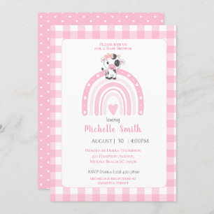 Niedliche Rainbow Hearts Pink Gingham Girls Einladung