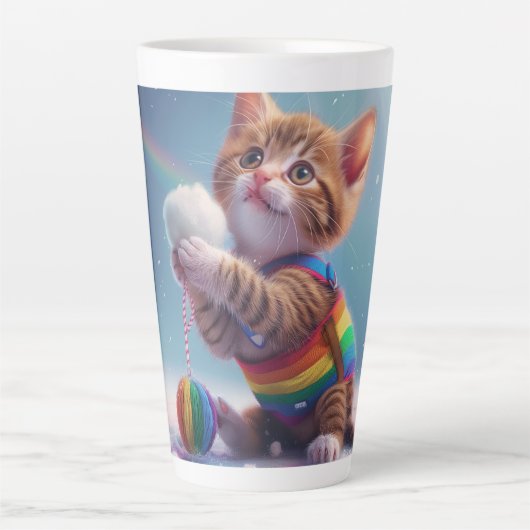 Niedliche Rainbow Kitty Digitale Kunst Milchtasse (Vorderseite)