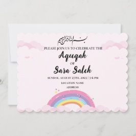 Niedliche Rainbow Muslim Aqiqah Girl Einladungskar Einladung
