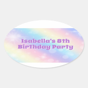 Niedliche Rainbow Pastel Sparkle Custom Geburtstag Ovaler Aufkleber