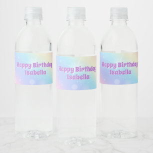 Niedliche Rainbow Pastel Sparkle Custom Geburtstag Wasserflaschenetikett
