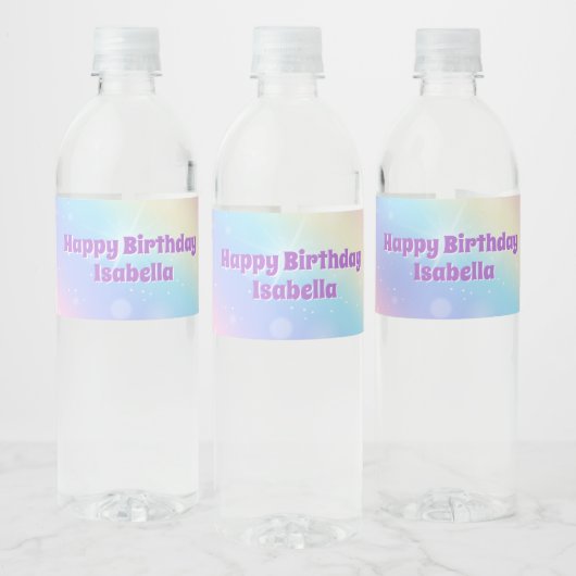 Niedliche Rainbow Pastel Sparkle Custom Geburtstag Wasserflaschenetikett (Flaschen)