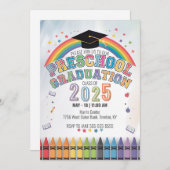 Niedliche Rainbow-Preschool-Graduation Cap Confett Einladung (Vorne/Hinten)